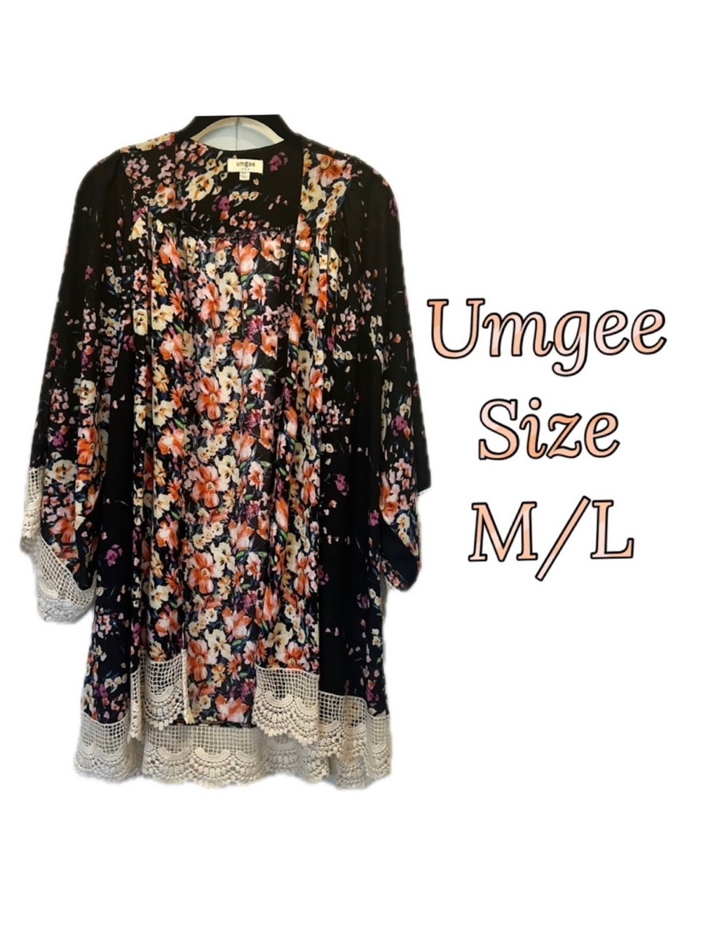 Umgee M/L Floral Kimono with Lace